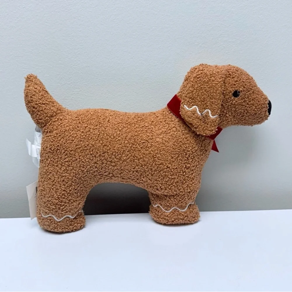 New! Gingerbread Brown Dog Pillow with Red Bow from Target Bullseye Playground
